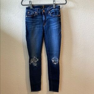7 For All Mankind Blue Skinny Jeans Distressed